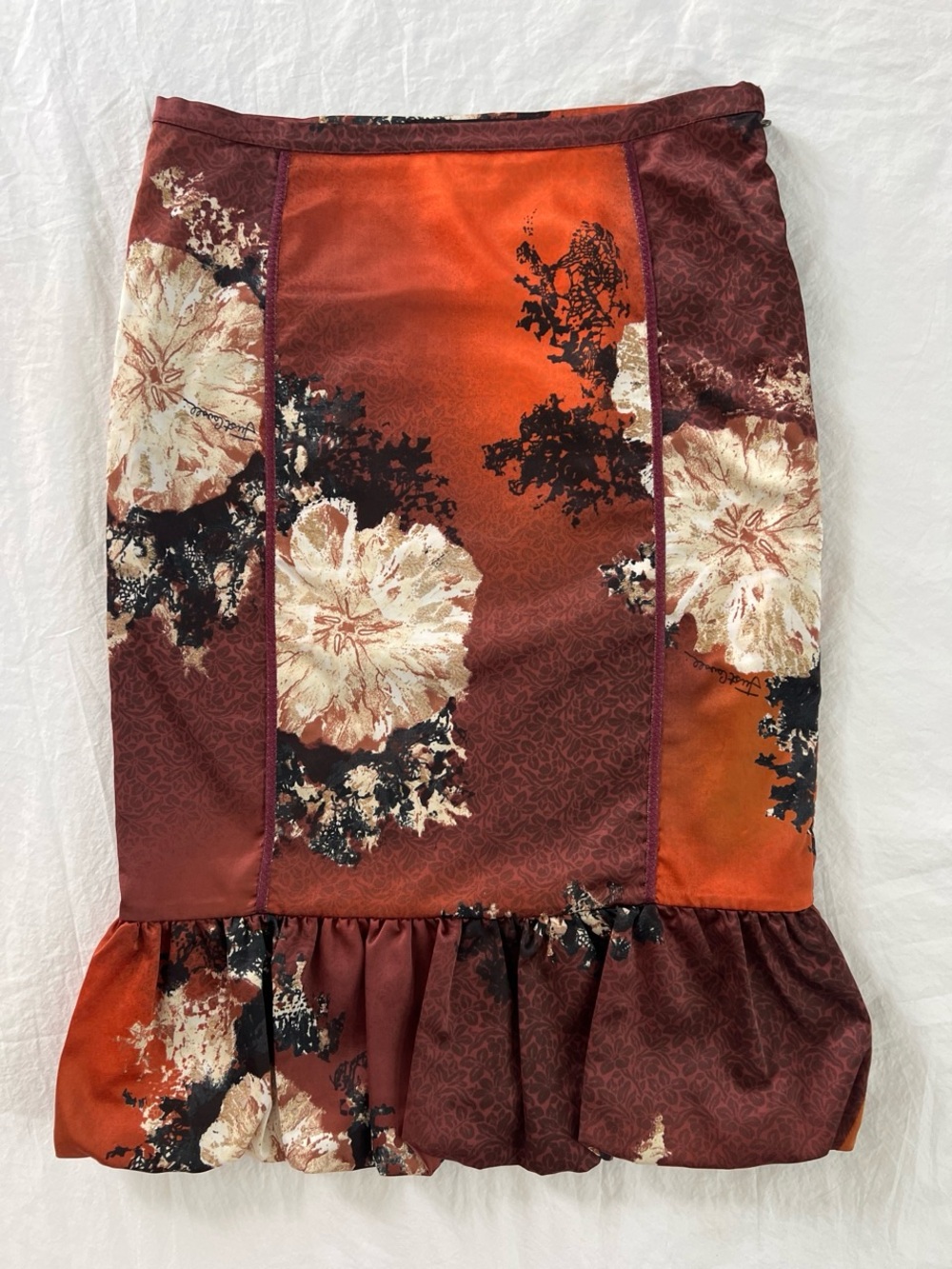 Vintage 00s Brown & Orange Floral Midi Skirt by Roberto Cavalli JustCavalli